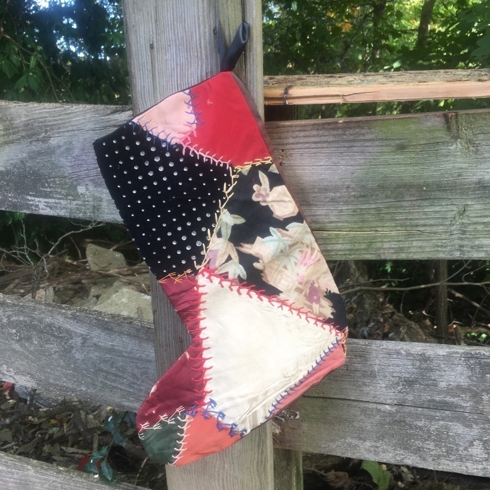 Antique Crazy Quilt Christmas Stocking Bohemian
